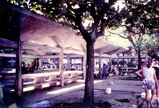 A covered outdoor space under the trees