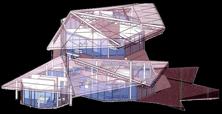 Drawing of the Indian Rock House's steel and glass structure