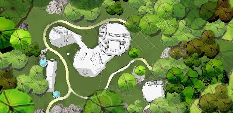 Site plan of the Indian Rock House among native plantings