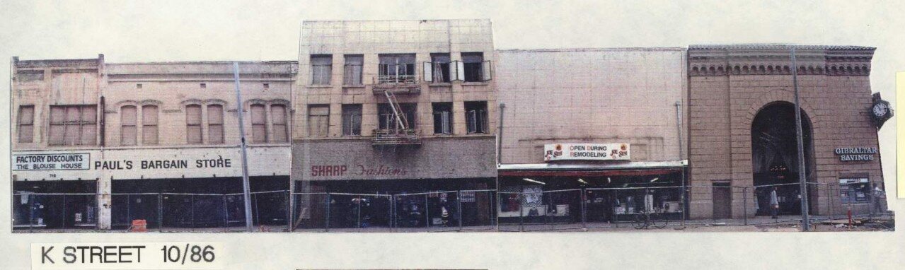 A second block of K Street storefronts, October 1986