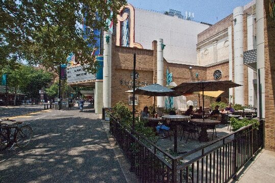 Outdoor cafe seating on the K Street pedestrian mall