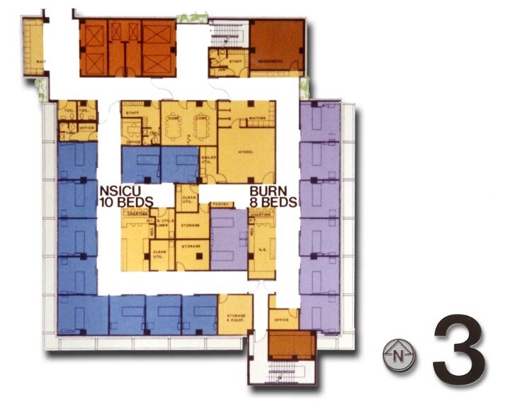 Floor plan showing the hospital's functional zones