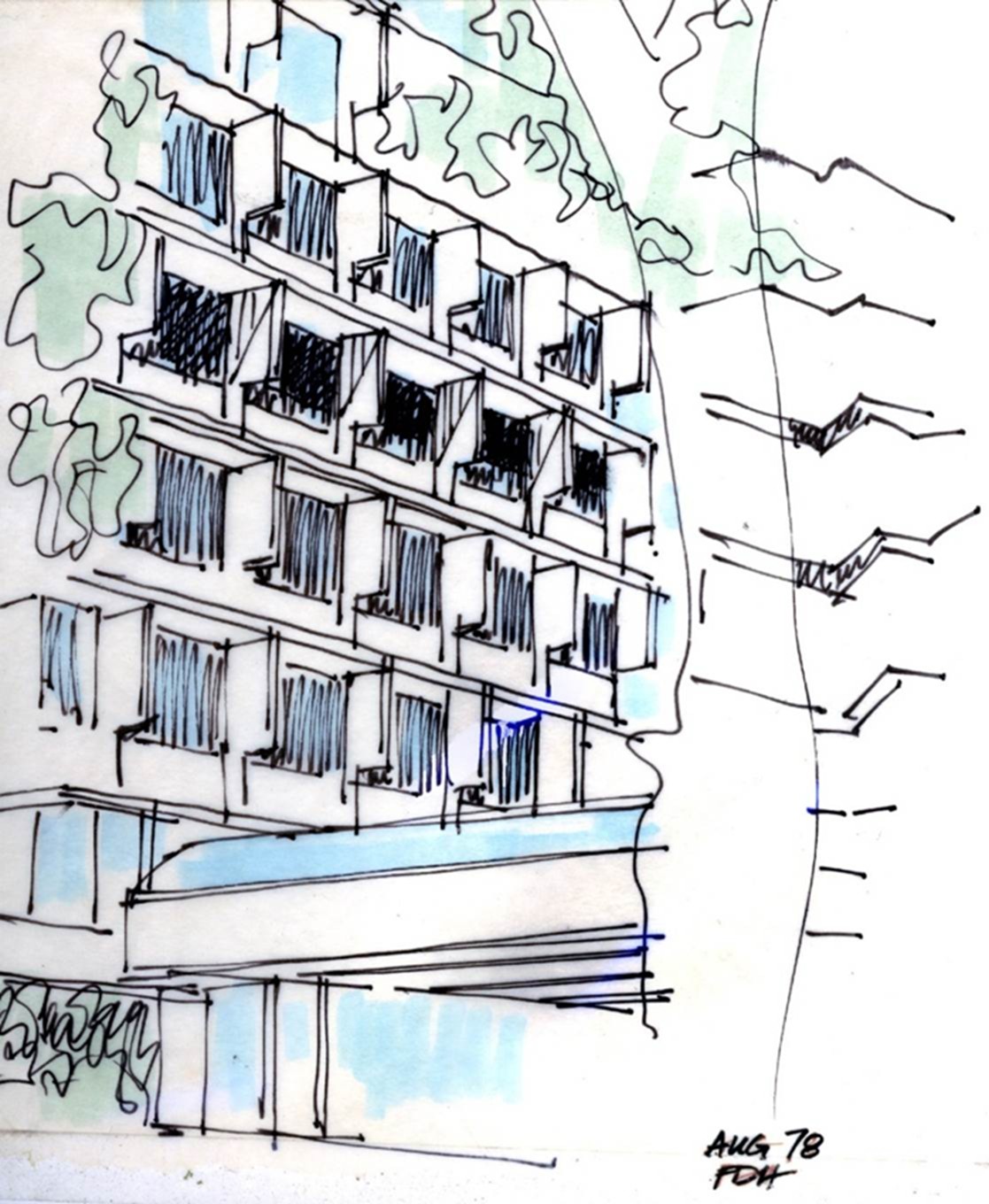 Sketch of the tower's exterior screening system
