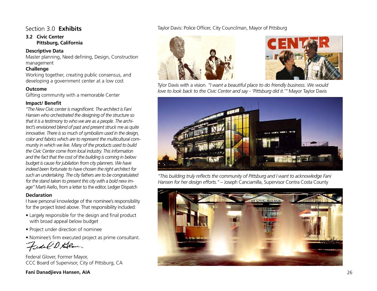 Project exhibit sheet for the Pittsburg Civic Center