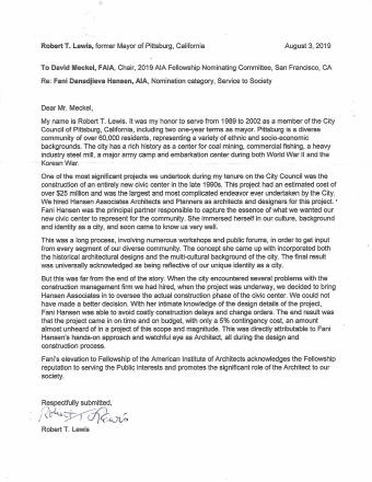 First page of letter: Bob Lewis, Former Mayor of Pittsburg