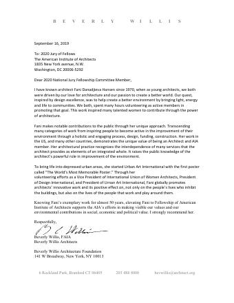 First page of letter: Beverly Willis, FAIA