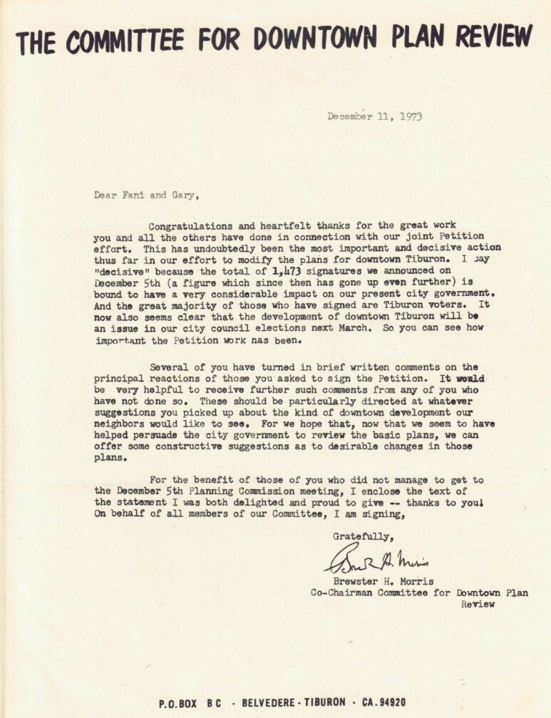 Letter from the Committee for Downtown Plan Review, December 11, 1973