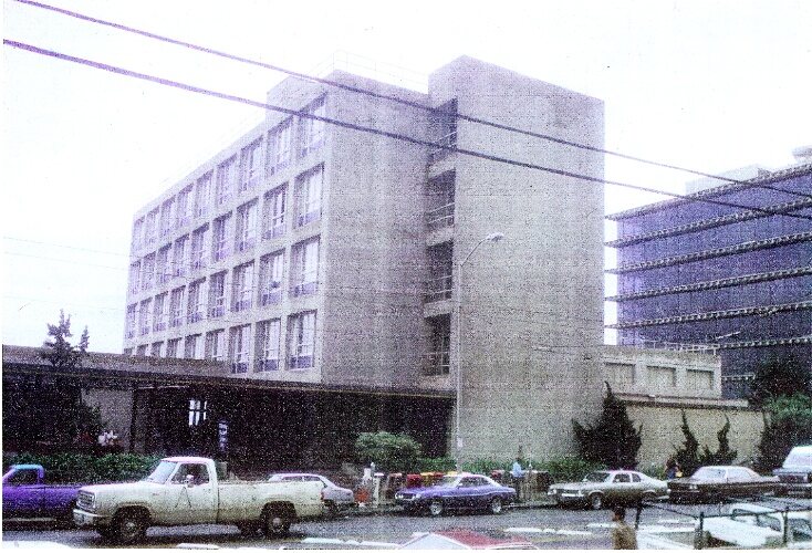 The five-story stair tower at the center of the UCSF campus