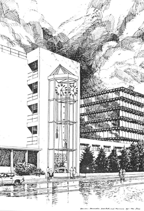 Sketch of the faceted glass clock tower