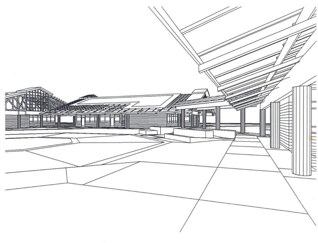 Sketch of a trellis-covered outdoor space