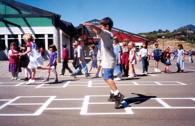 Students playing in the schoolyard