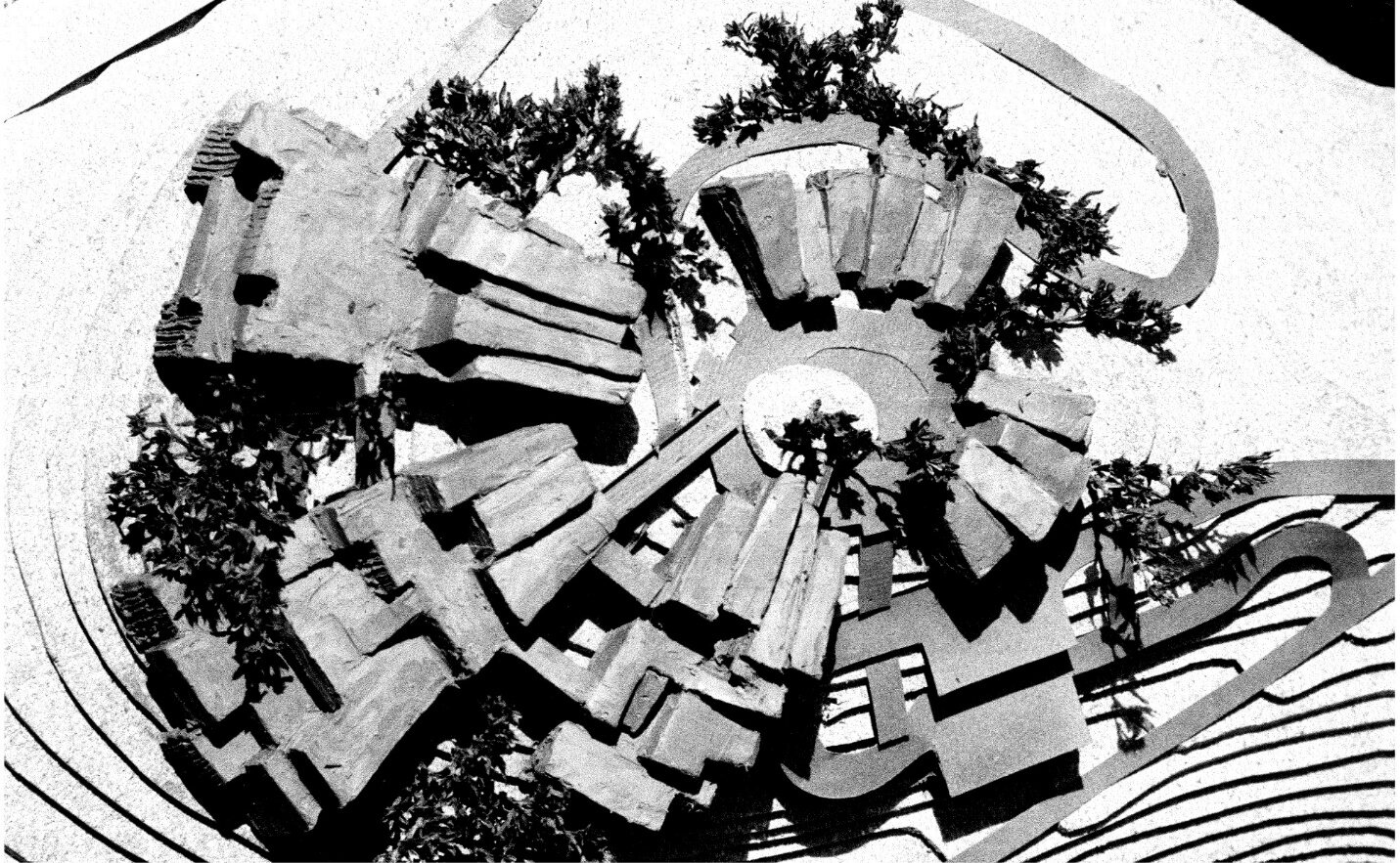 Clay model of Sterling Winery on its knoll, seen from above