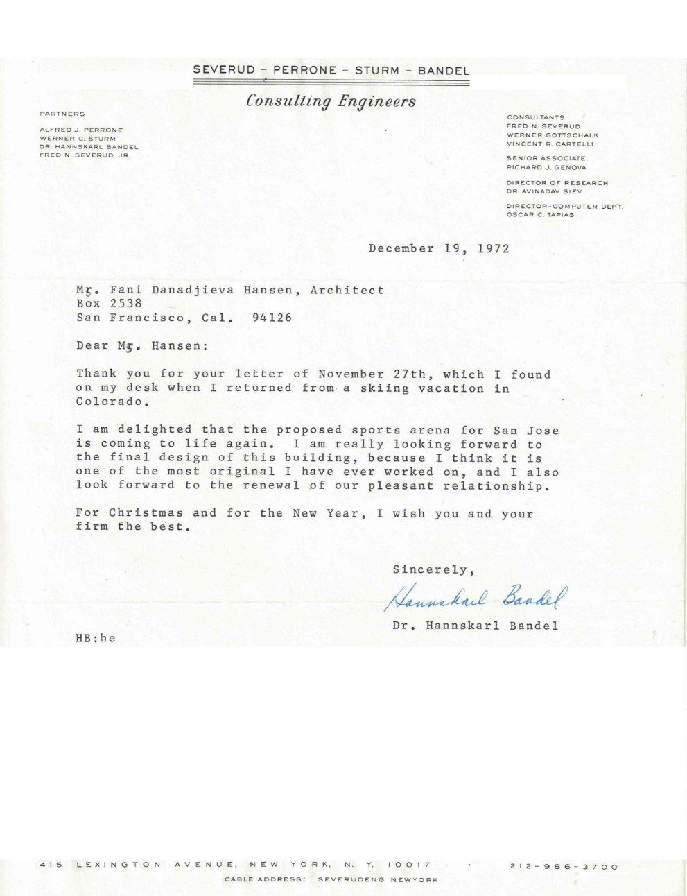 Letter from Severud-Perrone-Sturm-Bandel, Consulting Engineers