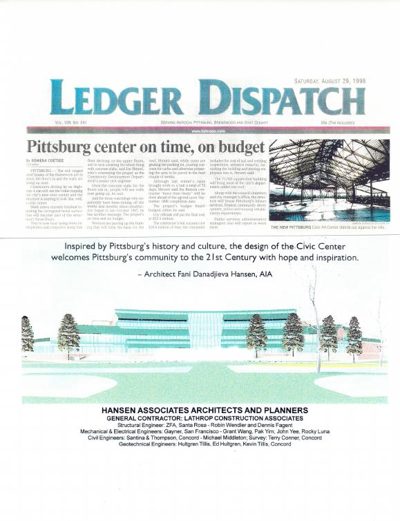 Pittsburg Center on Time, on Budget, Ledger Dispatch