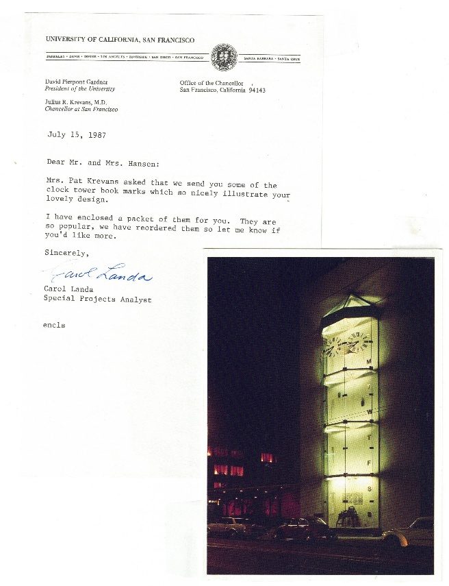 Letter from the UCSF Office of the Chancellor, with the illuminated clock tower