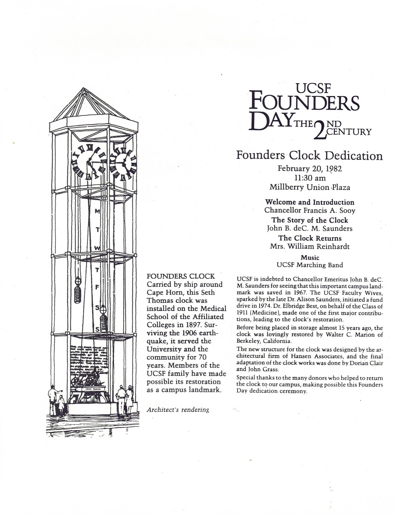 UCSF Founders Day: Founders Clock Dedication