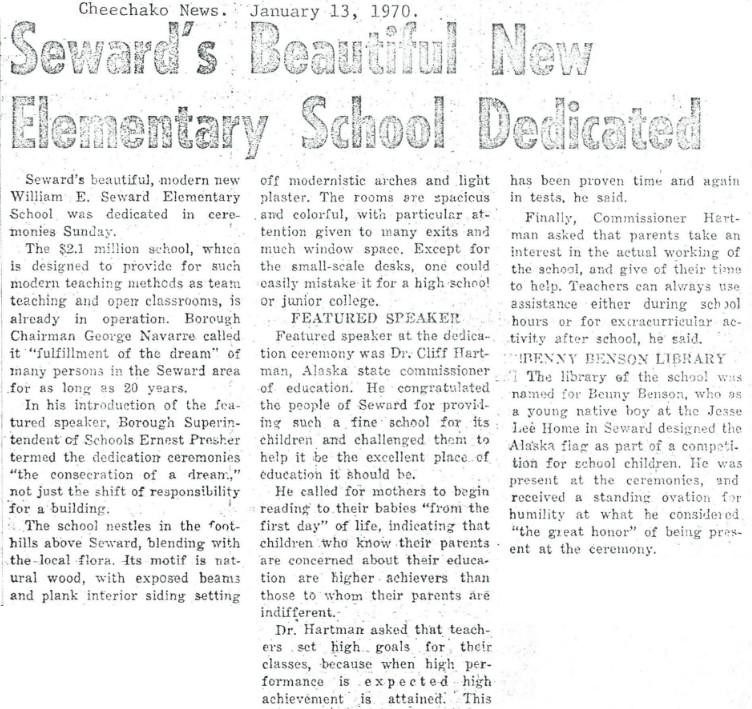 Seward’s Beautiful New Elementary School Dedicated, January 13, 1970